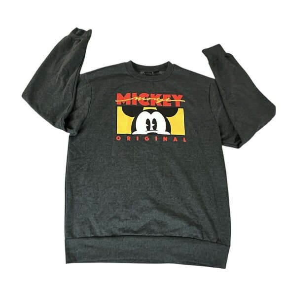 Disney Mens Size L Mickey Mouse Original Charcoal Heather Fleece Sweatshirt NEW - Picture 13 of 13